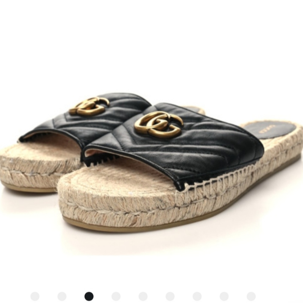 Gucci Nappa Matelasse GG Marmont Espadrille slide Black 7US